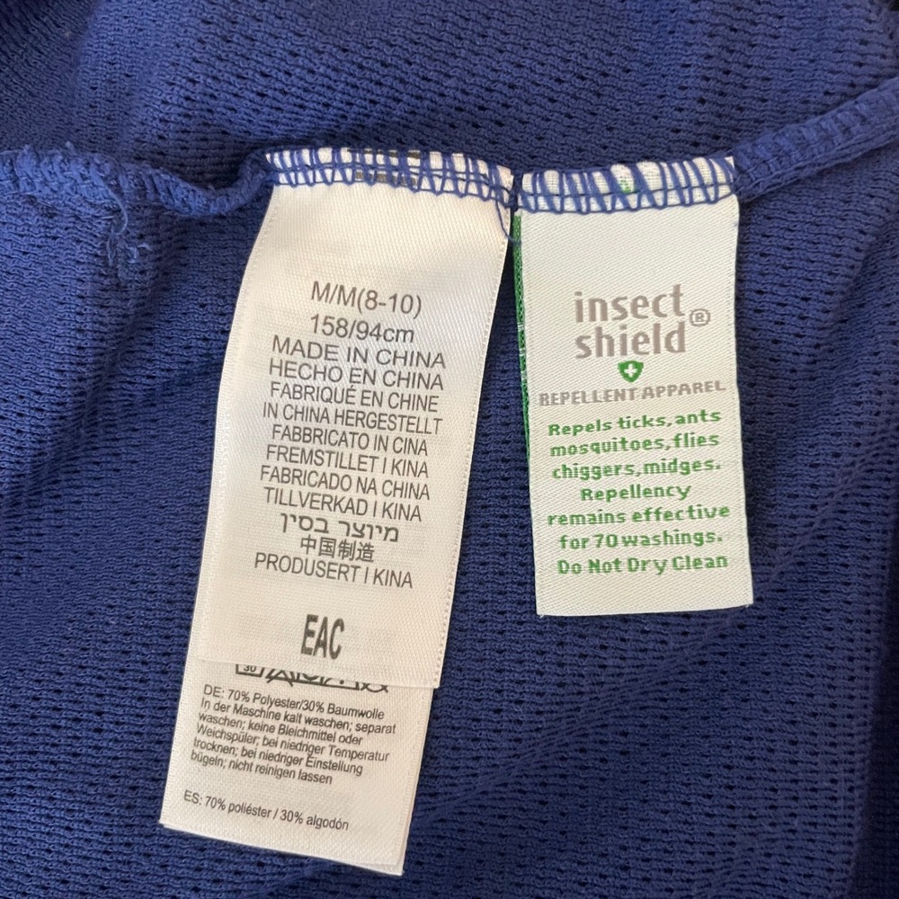 ExOfficio Womens Insect Shield Hoodie Blue Long Sleeve V-Neck Mesh Top Sz M 8-10 - Picture 5 of 8